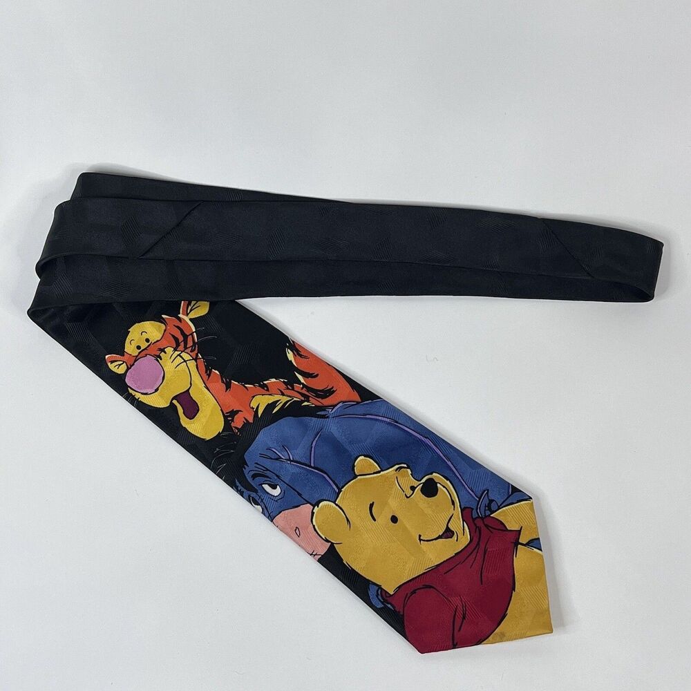 Disney Winnie The Pooh Neck Tie Black Blue Orange Eeyore Tigger On Necktie